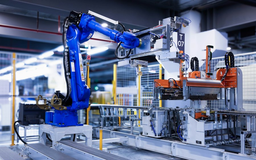 A robot arm on a factory line